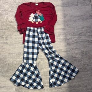 Festive Red Top and Checkered Pants Set